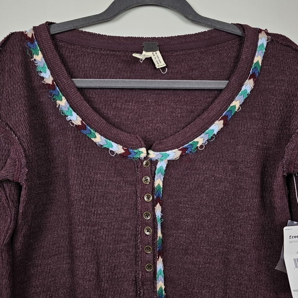 Free People Rainbow henley thermal top Wine - Picture 6 of 16